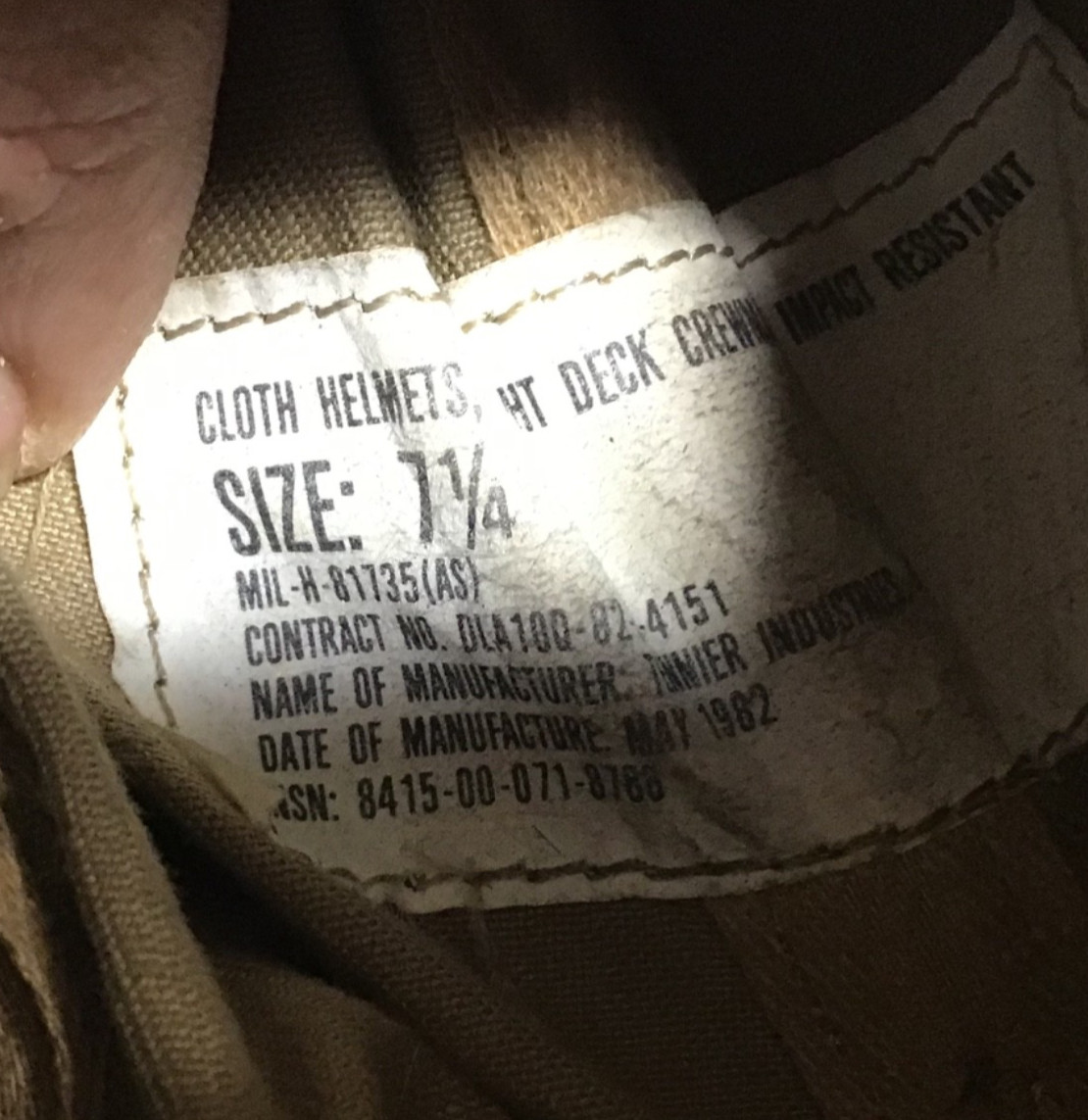 1982 Flight Deck Crewman's Helmet w/Ear Protection Size 7 1/4 MIL-H-81735 (AS)
