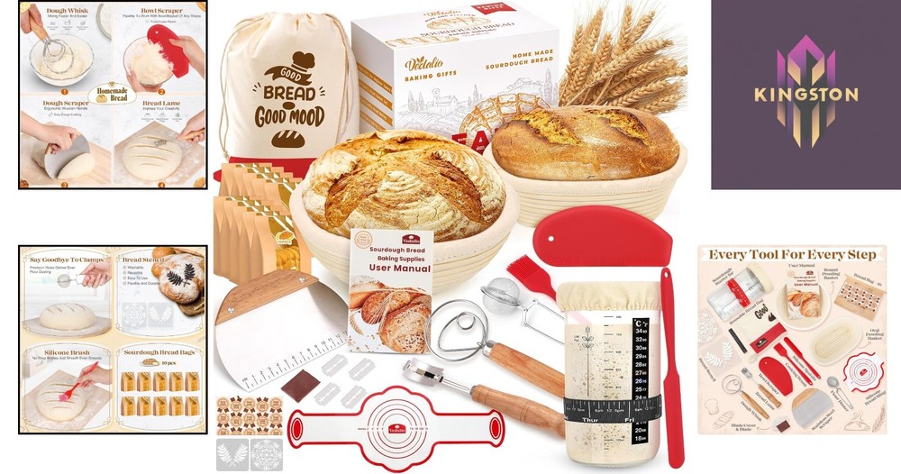Sourdough Starter Kit with Rattan Proofing Baskets & Professional Tools Set