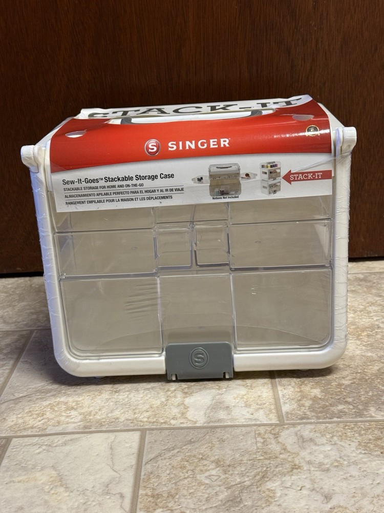 NEW SINGER Sew-It-Goes STACKABLE STORAGE CASE CLEAR WHITE SEWING QUILT