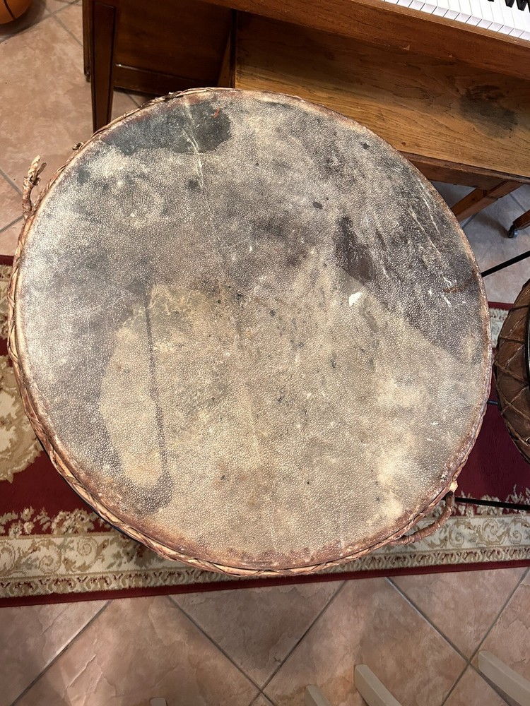 Rare Vintage Medium African Tribal Kettle Drum Pair