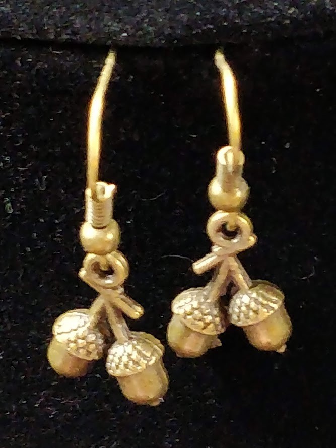 Double Bronze Acorn Charm Earrings On Bronze Hooks 