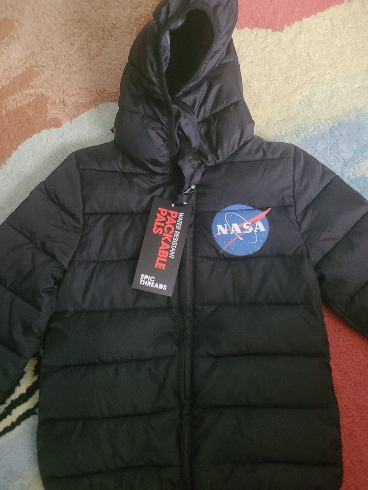 Epic Thread Boys Packable Lightweight Nasa Puffer Coat Size 7 Black Nwt
