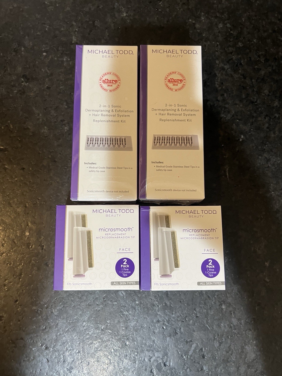 4 Michael Todd Beauty 2-in-1 Sonic Dermaplaning At Home Replenishment Kit & tips