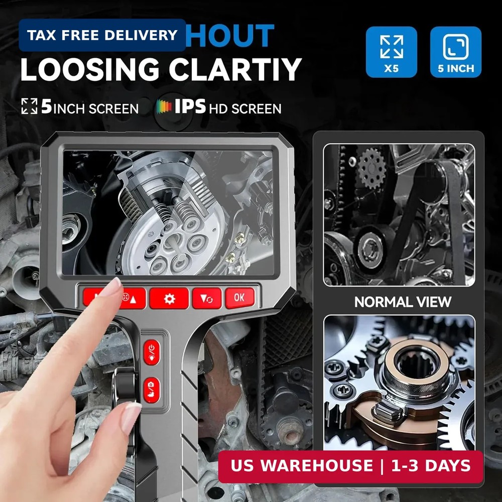 Articulating Borescope Camera with Screen, 2-Way Flexible Inspection Camera with