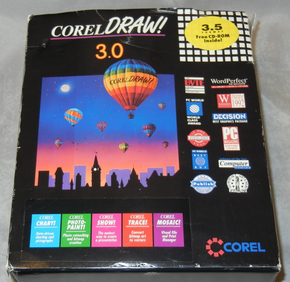 Corel DRAW! 3.0 Graphics Software CD 3.5 Box New in Box Complete Academic NOS