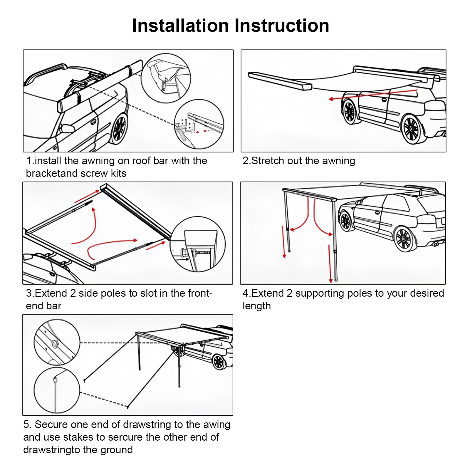 Naturnest 5.2x8.2ft Car Side Awning Waterproof Car Awning Shade Outdoor Camping