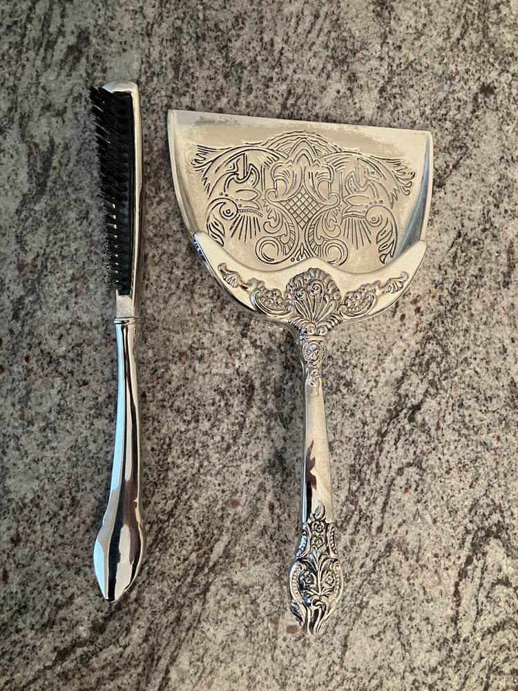 SILVER VICTORIAN TABLE CRUMB CLEANING SET, VINTAGE