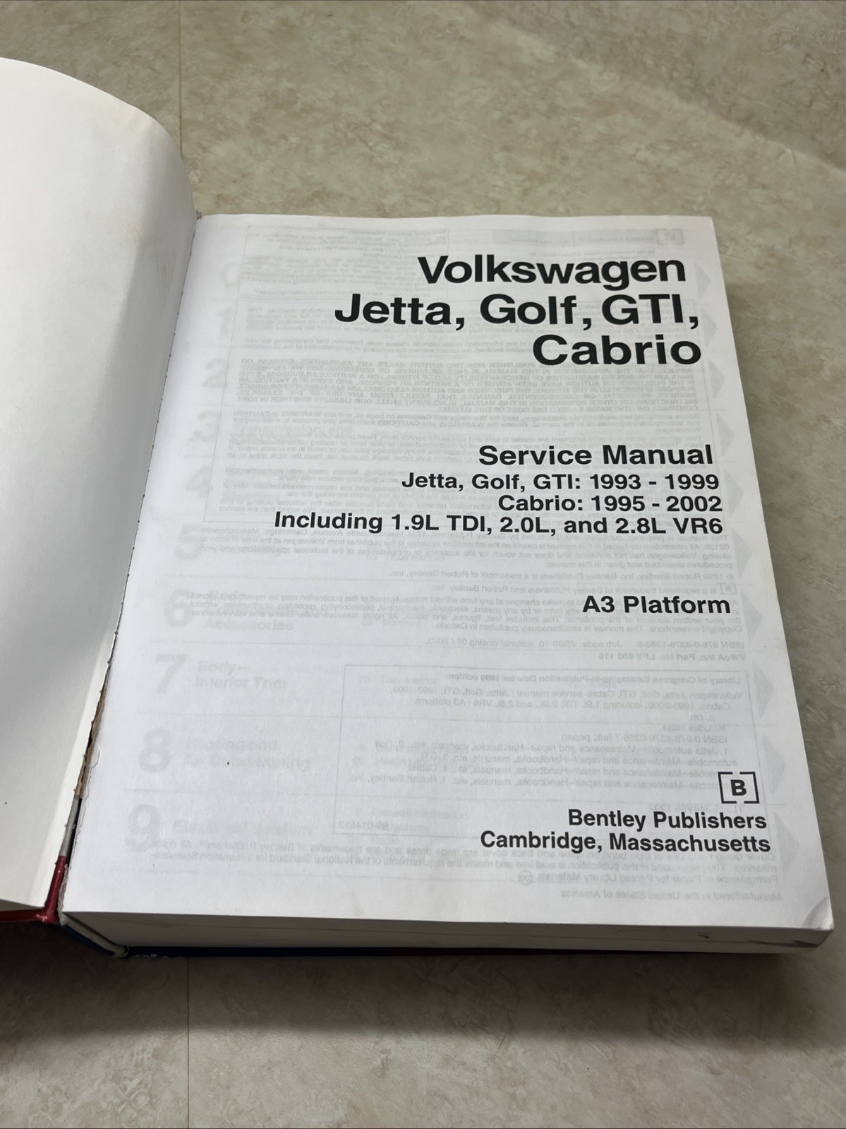 Service Manual Volkswagen Jetta Golf GTI, 1993-1999 & Cabrio 1995-2002 Bentley