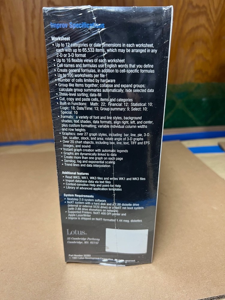 Lotus Improv For NeXT Computer Sealed un-opened