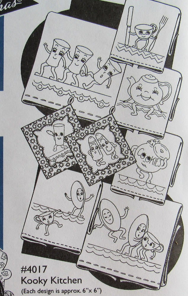 Aunt Marthas 4017 Kooky Kitchen Anthropomorphic Dish Embroidery Transfer Pattern