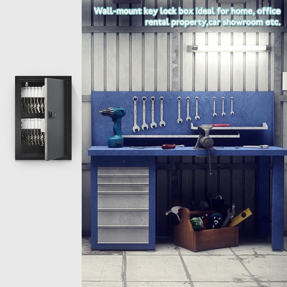 KYODOLED Locking Key Cabinet, 40 Key Storage Lock Box with Code, Key Box Wall Mo