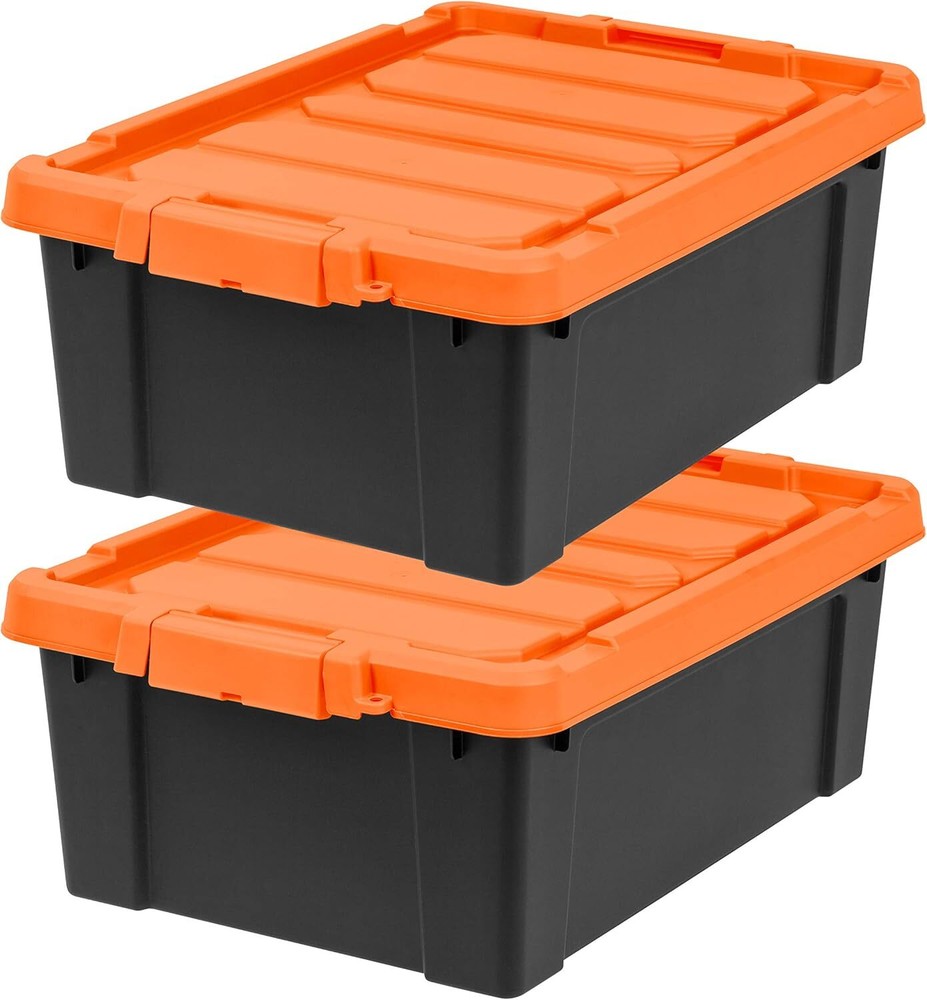 Lockable Storage Box with Lid, 2-Piece, Heavy Duty, Stackable Containers