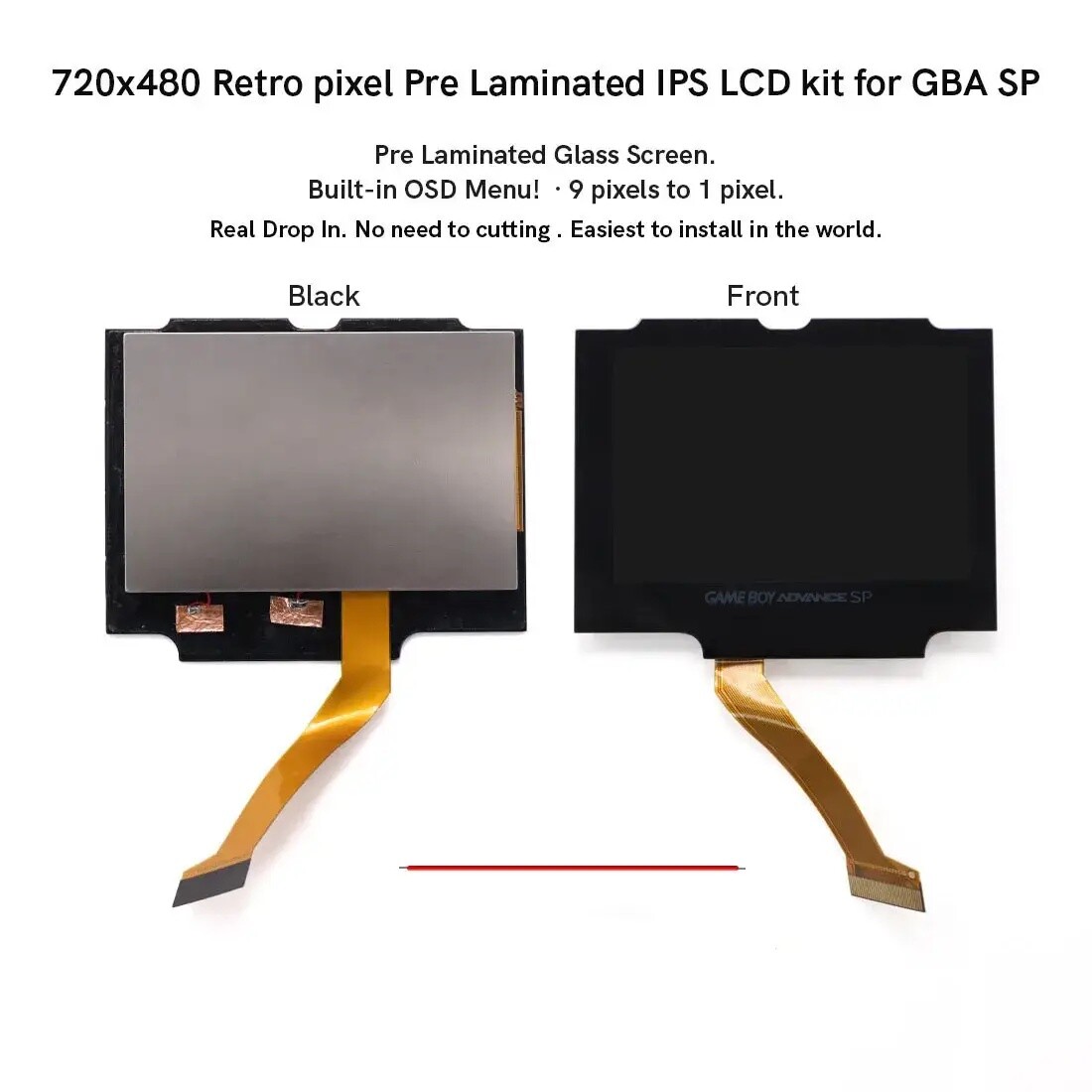 Gameboy Advance SP 720x480 IPS LCD Backlight Kit V5 3.0 *NO SOLDER* with Shell