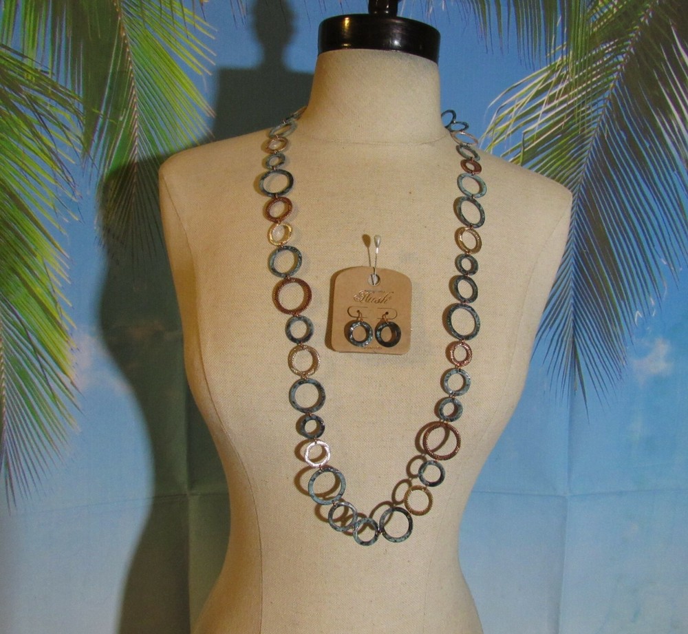 Hush Necklace Multi Colored Hoops 32" & Earring Set