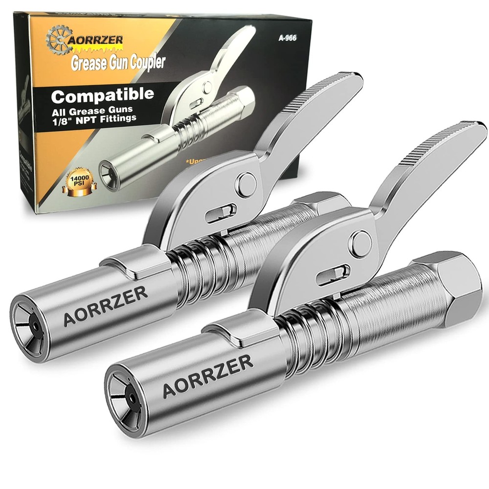 AORRZER Grease Gun Coupler 2 PCS, Strong Lock-on Greases 2 Silver