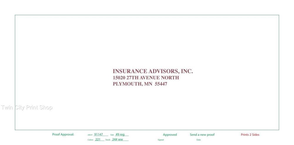 Printed #9 Envelopes, 2500 Regular Business Reply Return 1-Color Custom Printing
