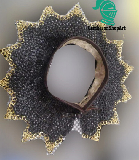 Neck Protection Coller , Chainmail Collar , 9 MM Flat Riveted with Brass Ring ,