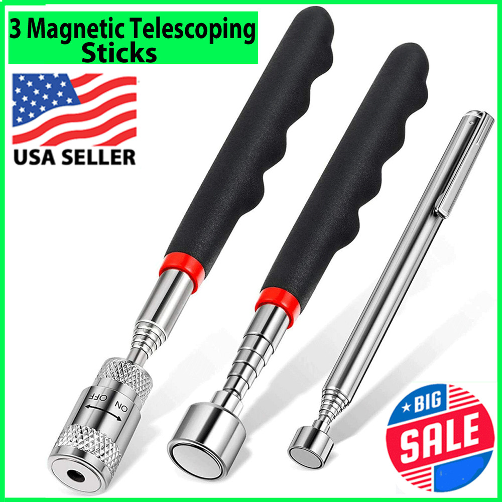 3pcs Magnet Pickup Tool Stick Telescoping Include 8 lb LED Light Grabber Extend