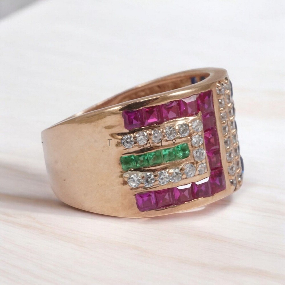 Ruby Square Cut With 14k Yellow Gold Ring For Men's #A113 #