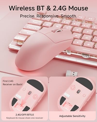 V3 Wireless Keyboard and Mouse with Single Backlit, Metal Panel, Pink