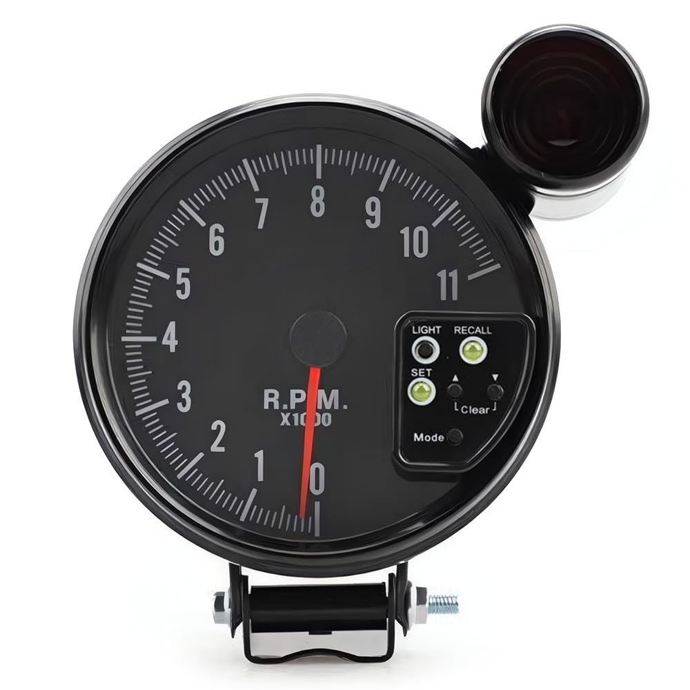 5" Inch 0-11K RPM Tachometer Gauge with Red Shift Light, Peak memory, Program...