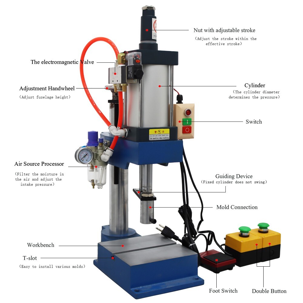 1100Lb/500kg Pneumatic Punch Machine Foot Switch No Display Controller 110V