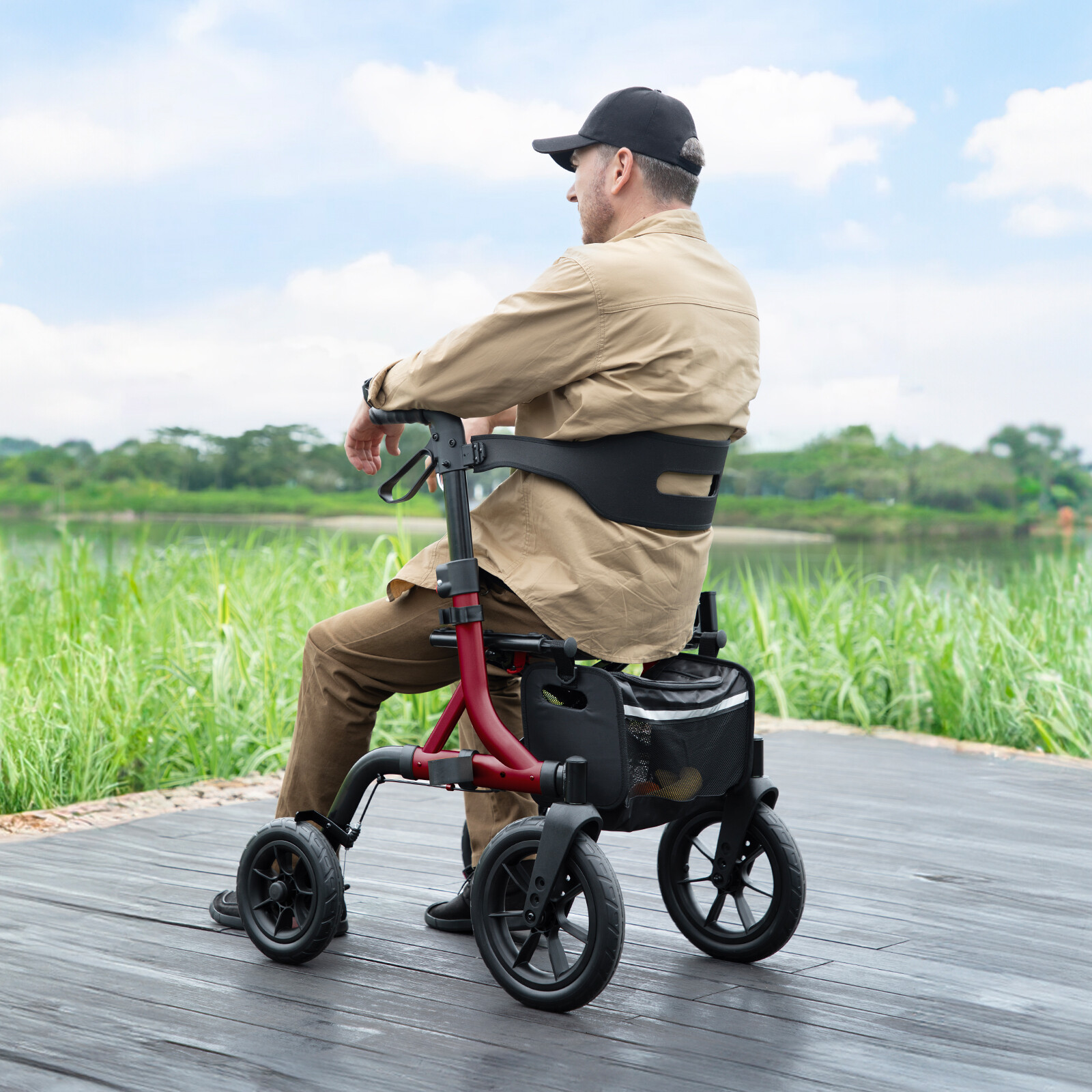 MAXWALK All-Terrain Rollator Walker for Seniors 12"Rubber Wheels Foldable Walker