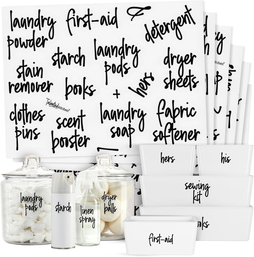 Laundry Labels for Jars & Containers - 141 Count, White Vinyl, Modern Script ...