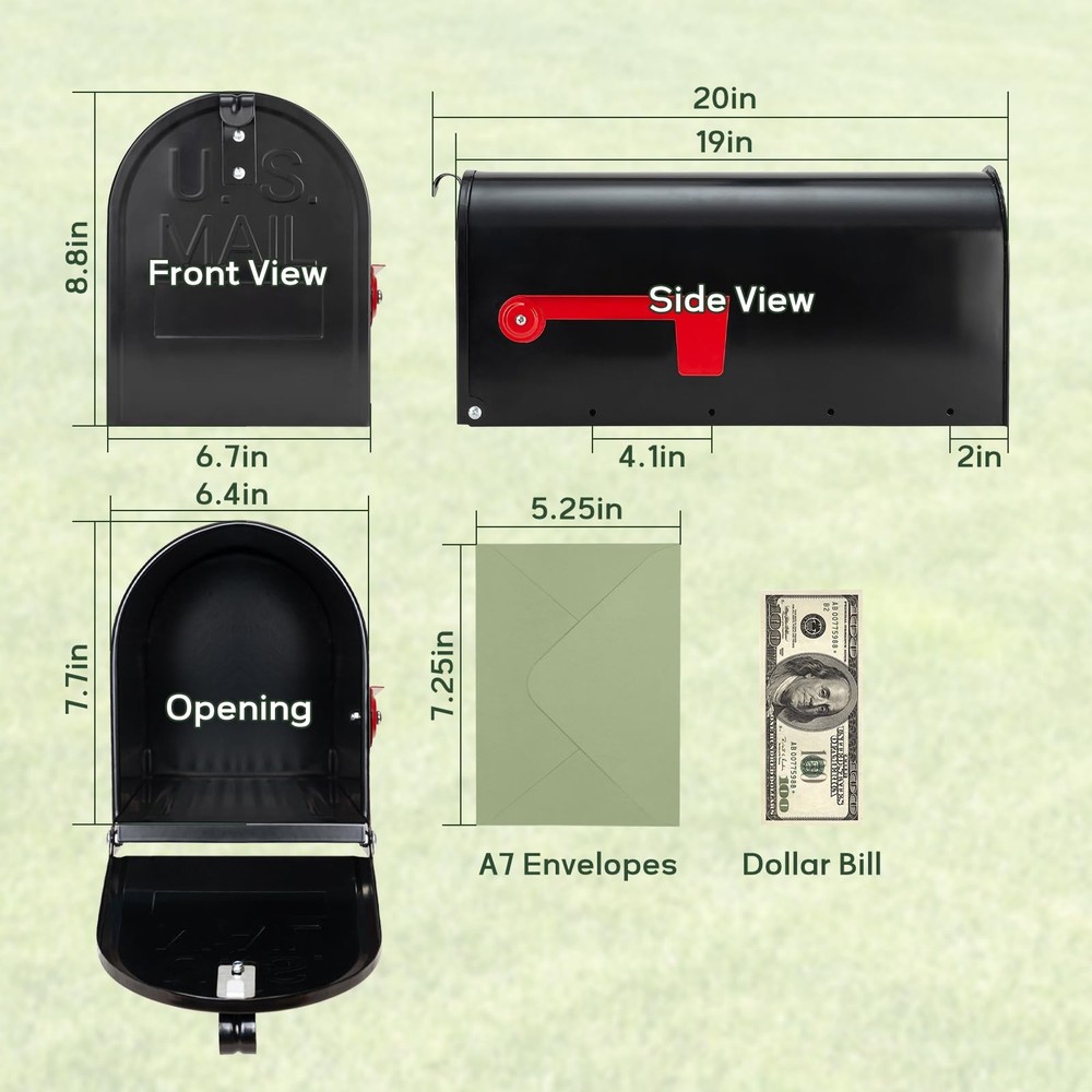 RAINHOL Black Metal Mailboxes for Outside Post Mount, Standard,