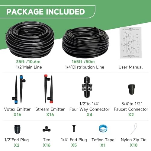 Riboud Quick-Connect 200FT Drip Irrigation System Kit, Automatic Garden Plant