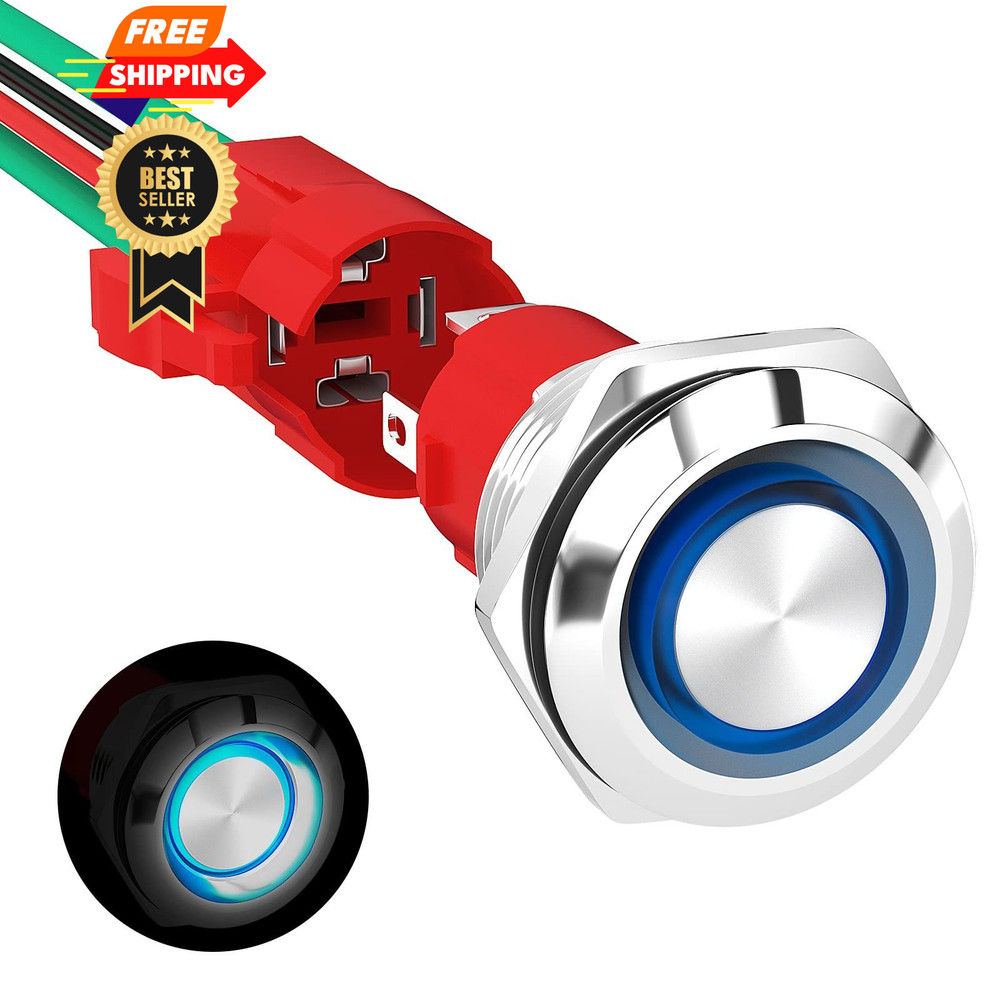 Momentary Push Button Switch 20 Amp 12V Start 19mm SPST Silver