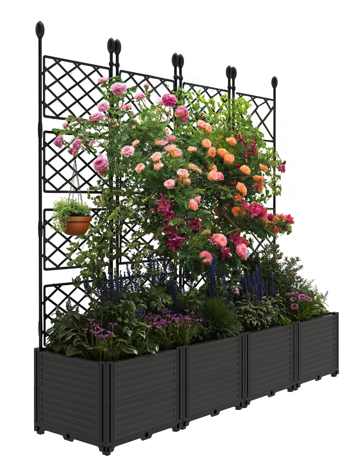 4PCS/Set Planter Box with Trellis Raised Garden Bed for Climbing Plants 63"Tall