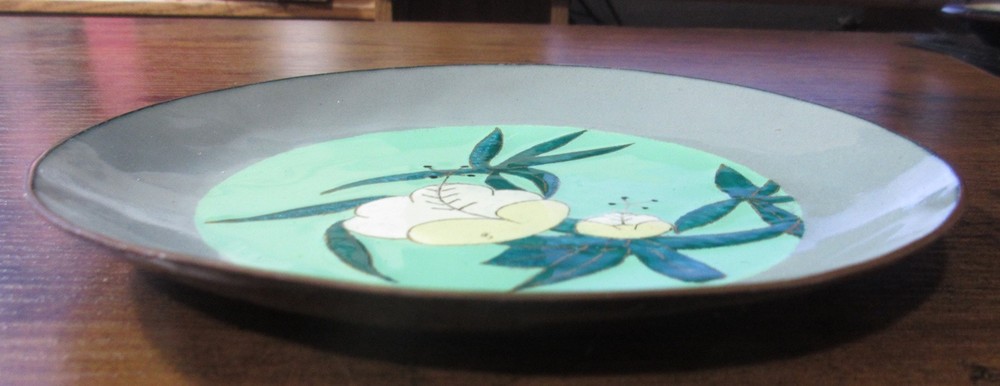 Vintage Enamel on Copper - 6" Flowered Plate