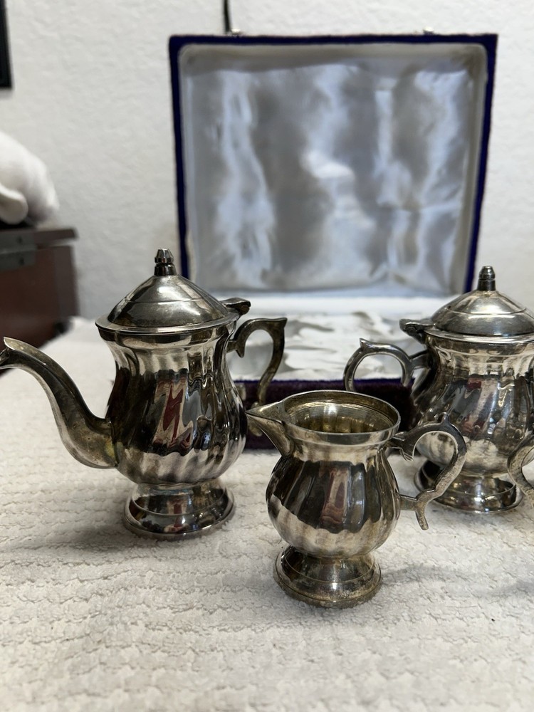 Antique silver plate tea set with case 4 Piece