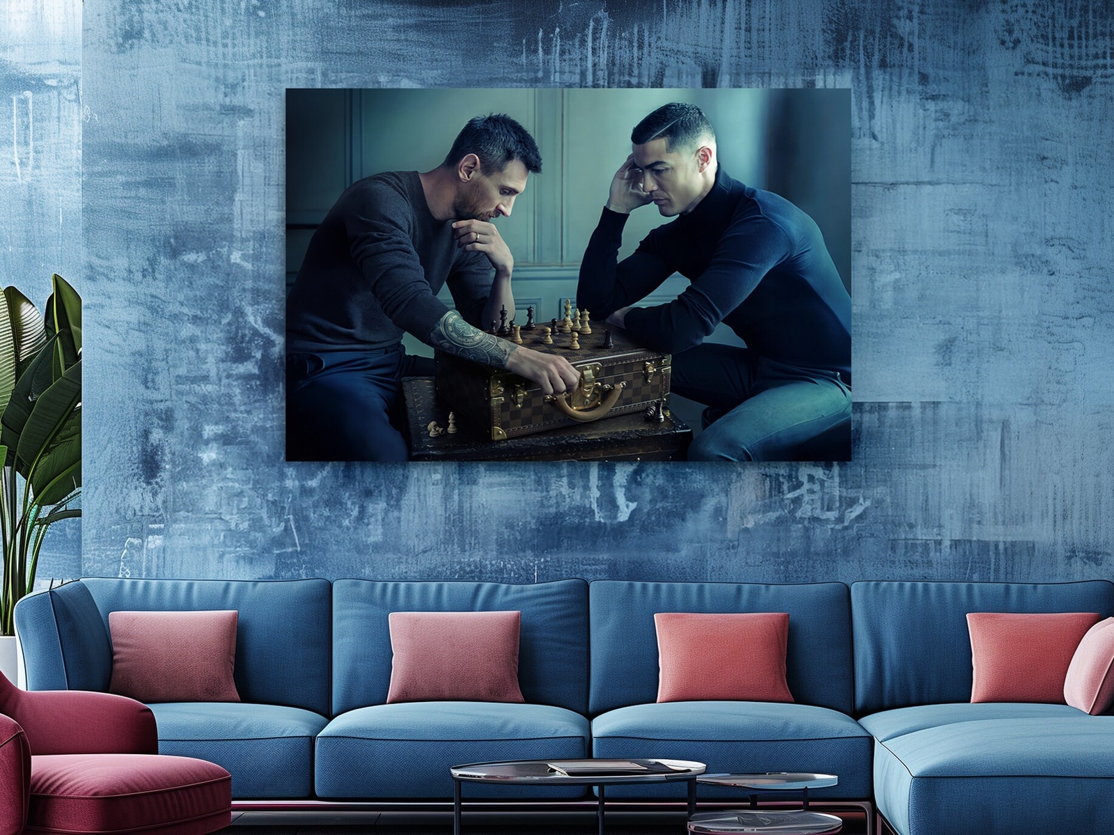 Super Soccer Stars Play Chess Messi vs Ronaldo Canvas Print