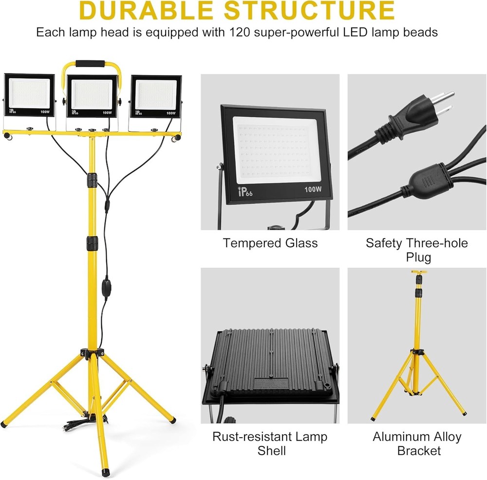 30000 Lumen Work Lights with Stand, 3 Adjustable Head LED Work Light, with Ad...