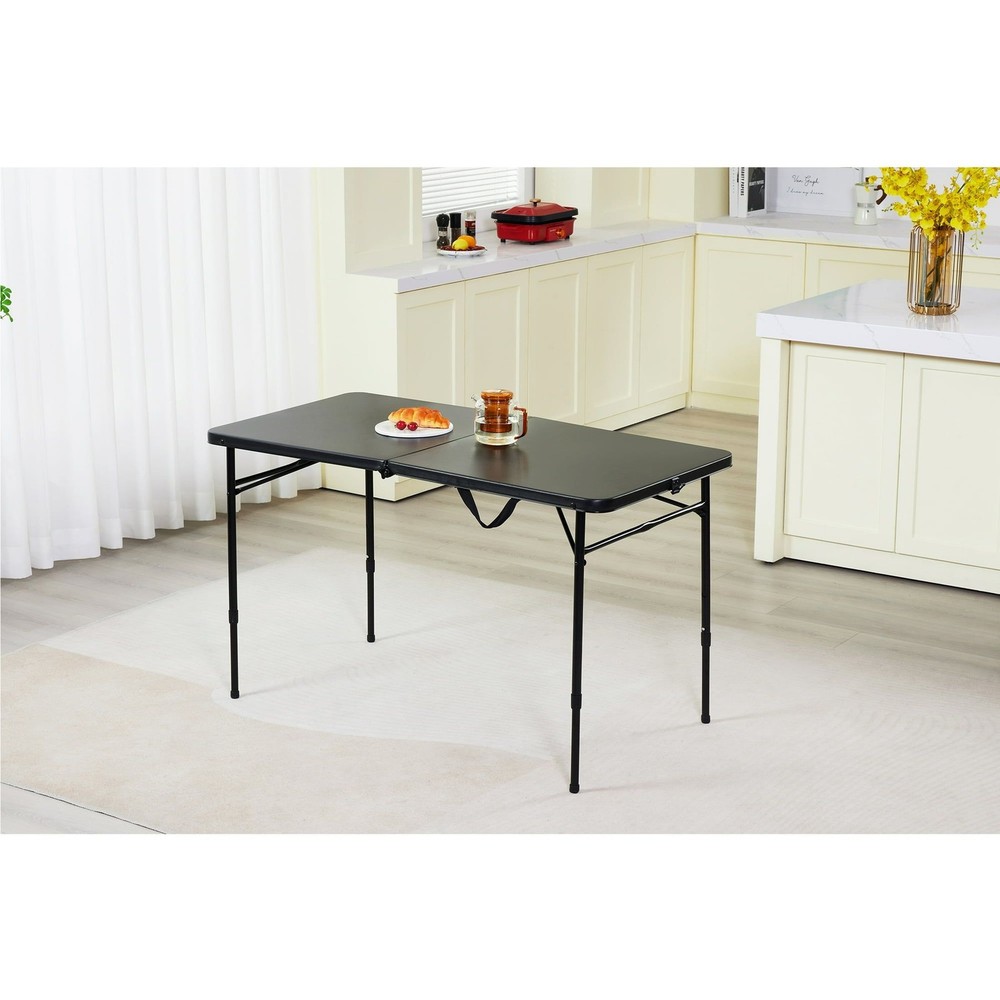 4 Foot Foldable Table Adjustable Height Portable Folding Table Black Finish