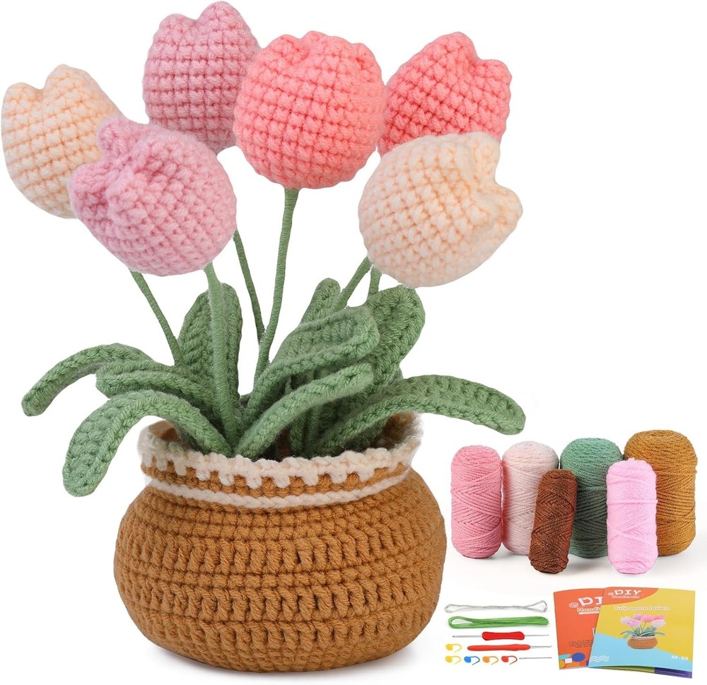 Crafting Made Easy: Tulip Crochet Kit with Yarn & Video Tutorials for Beginners