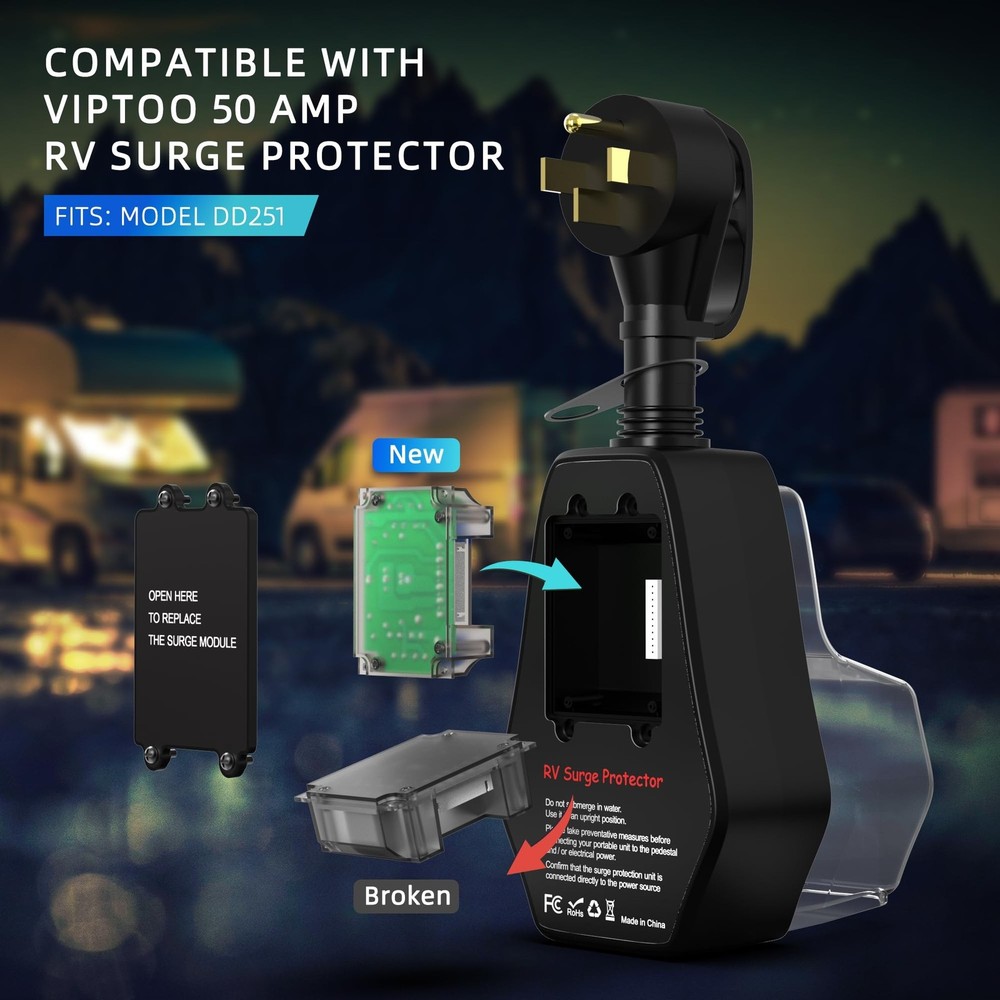 50A RV Surge Protector with Replaceable Module, 12000J Circuit Analyzer for C...