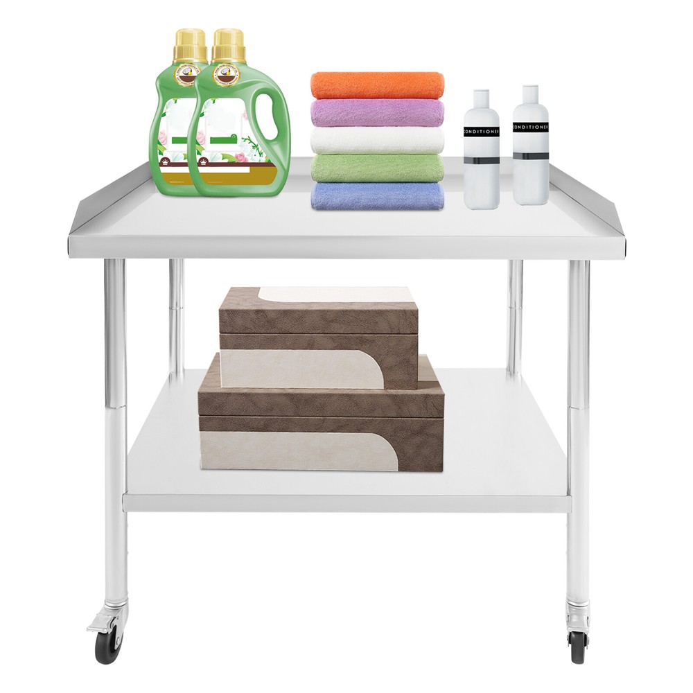 2-tier Work Table Stainless Steel Work Table Kitchen Prep Table w/ Wheels US! US