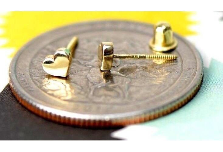 14K Solid White Yellow Gold Heart Shape Stud Earrings