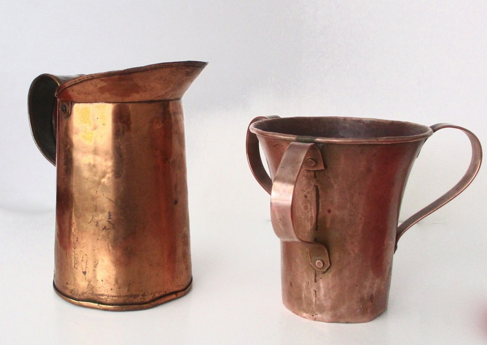 Antique Copper Planter & Antique Copper Pitcher