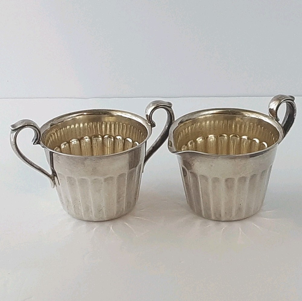 International Silver Plated Open Sugar Bowl & Creamer 731 Fluted / Ribbed Sides
