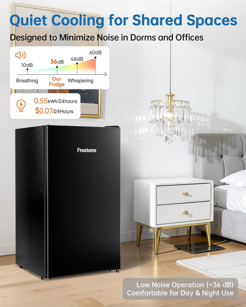 3.2 Cu Ft Mini Fridge with Freezer - Energy Efficient, Large Capacity Single Doo