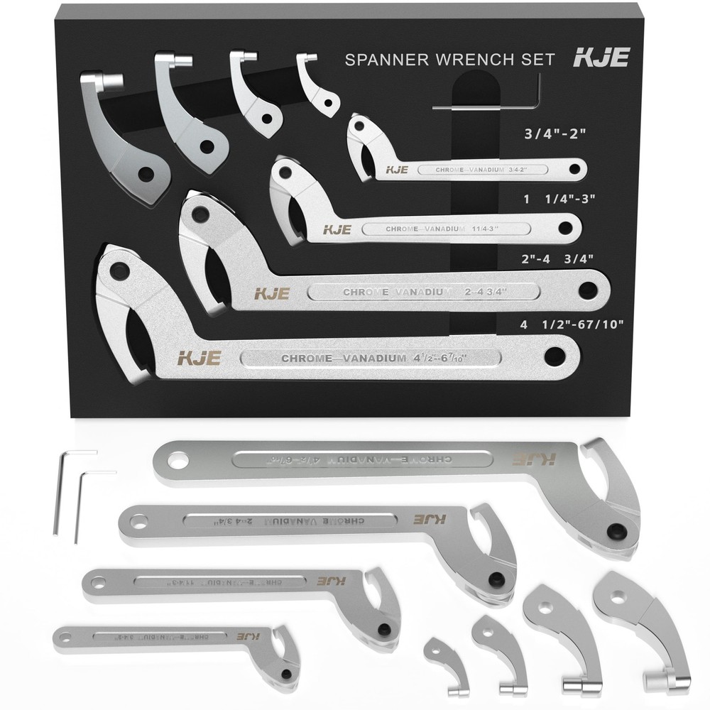 KJE 10PCS Adjustable Pin Spanner Nut Wrench Tool Set, C-Shape Pin Hook Wrench...