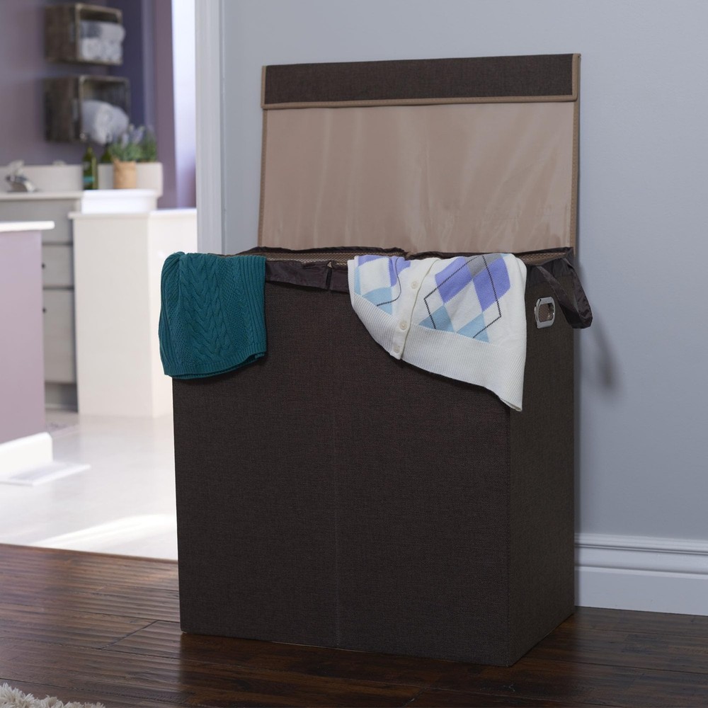 Double Laundry Hamper with Lid, Two Compartments for Easy Sorting with