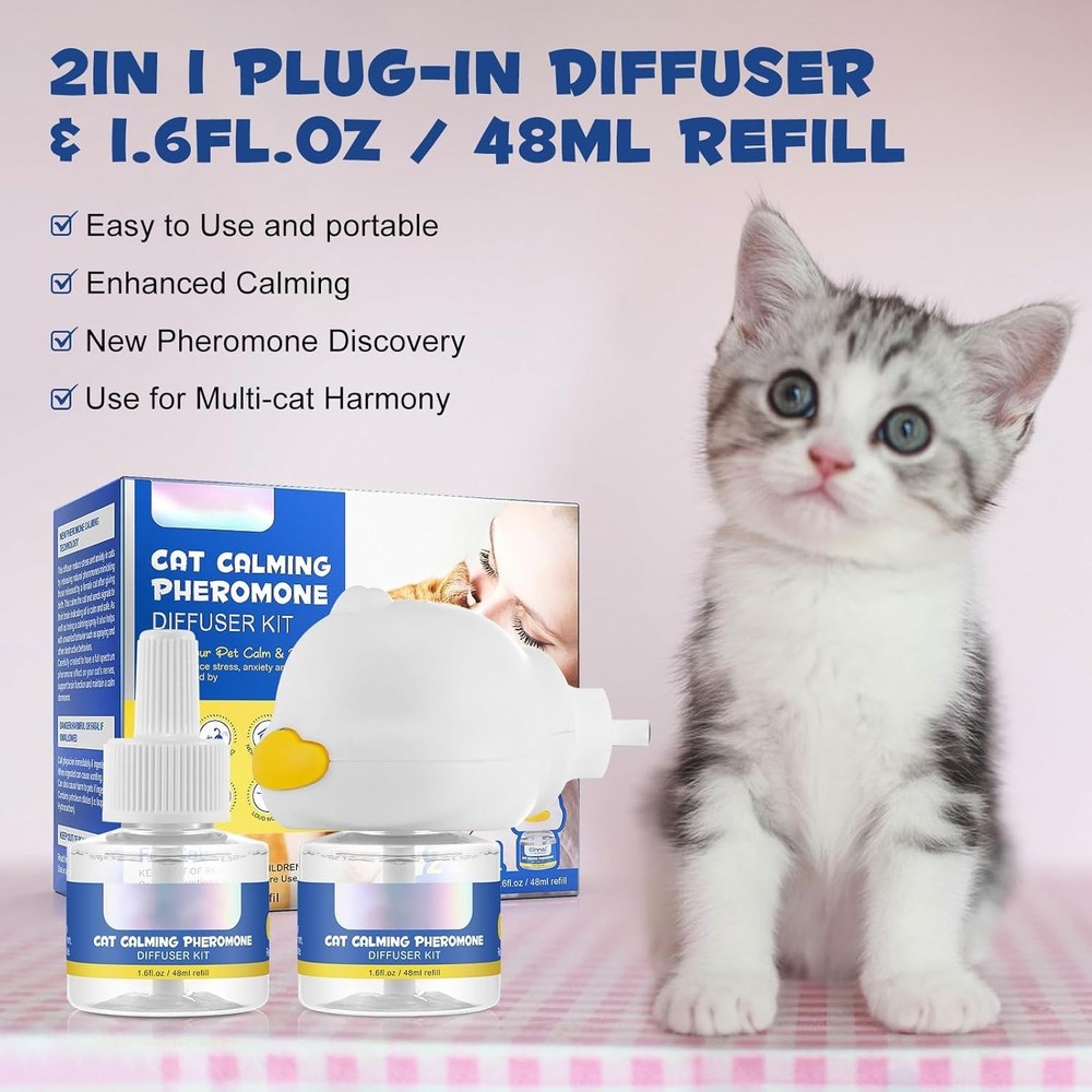 Cat Calming Diffuser Kit 60 Days, Cat Pheromones Calming Diffuser Effectively...