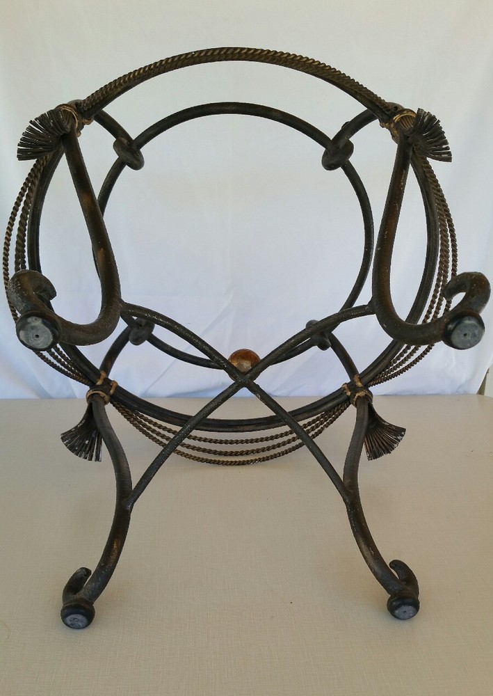 VTG Circular Solid Iron-Ornamental Accent Table☆Gilt Rope &Tassel☆Scroll Design