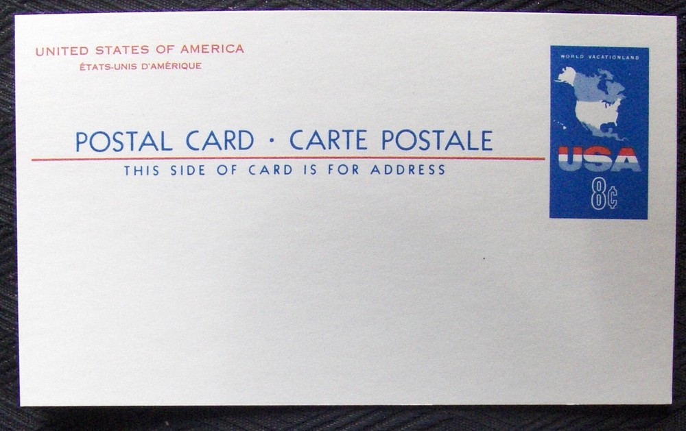 USA: printed postcard 8¢ World Vacation Land