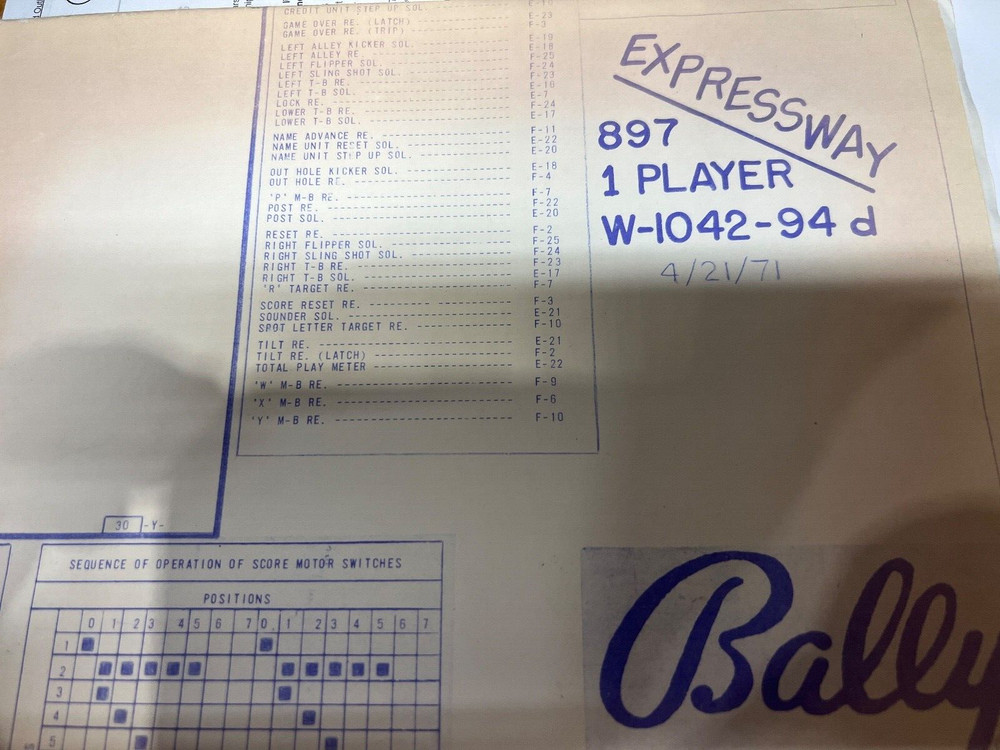 Bally: Expressway -Schematic  - NOS